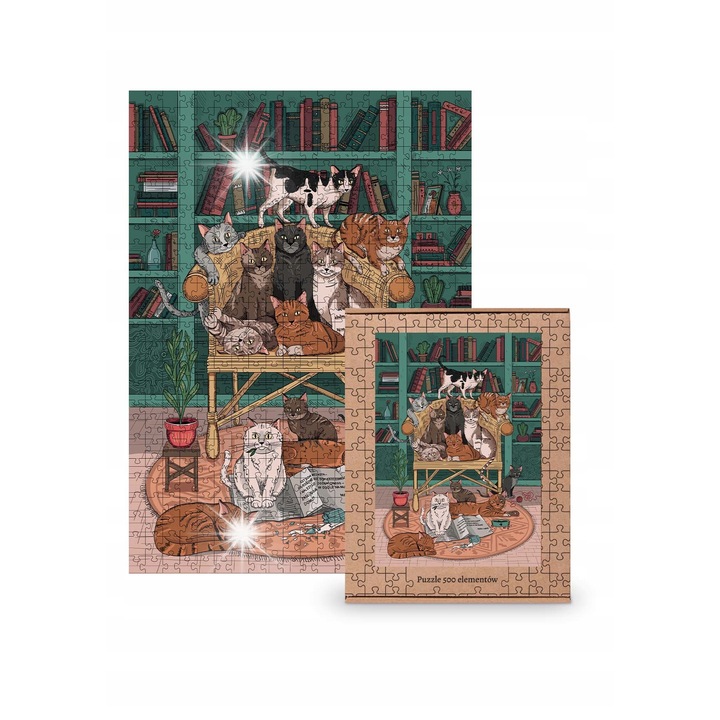 Puzzle 500 darabos, macskás kép, mérete 68x48cm, készlet, Lengyelországban gyártott