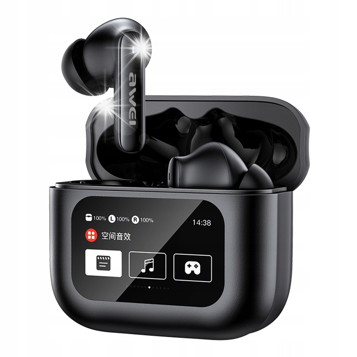 Vezeték nélküli fülhallgató, Awei, TP57 ENC, fekete, töltőtokkal, vízálló, Bluetooth 5.4