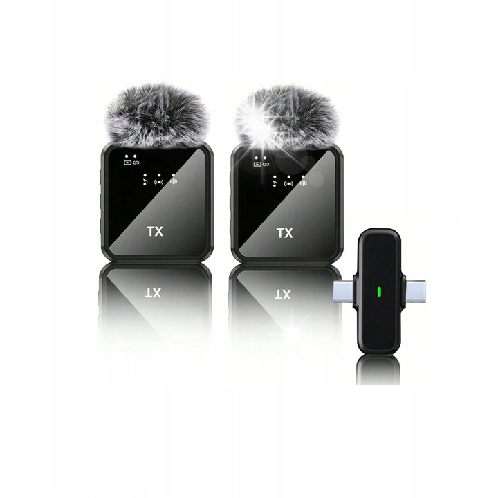 Микрофон F15 2в1 ДВОЕН, черен, комплект 2x микрофона с щипка, 1x приемник, 2x дунапренова ветрозащита