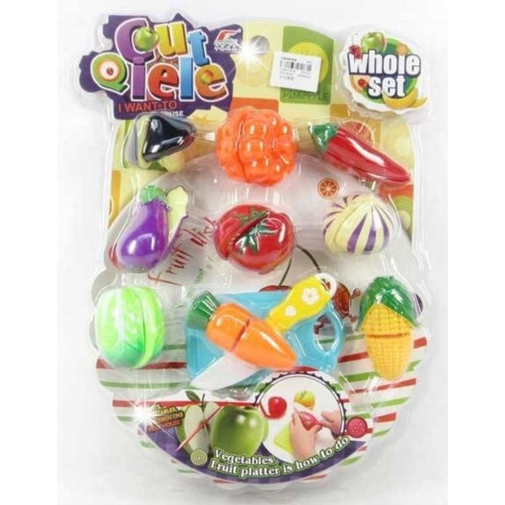 Mini konyhai játékszett gyerekeknek, Pro Kids, zöldségek és gyümölcsök, 10 darab, többszínű