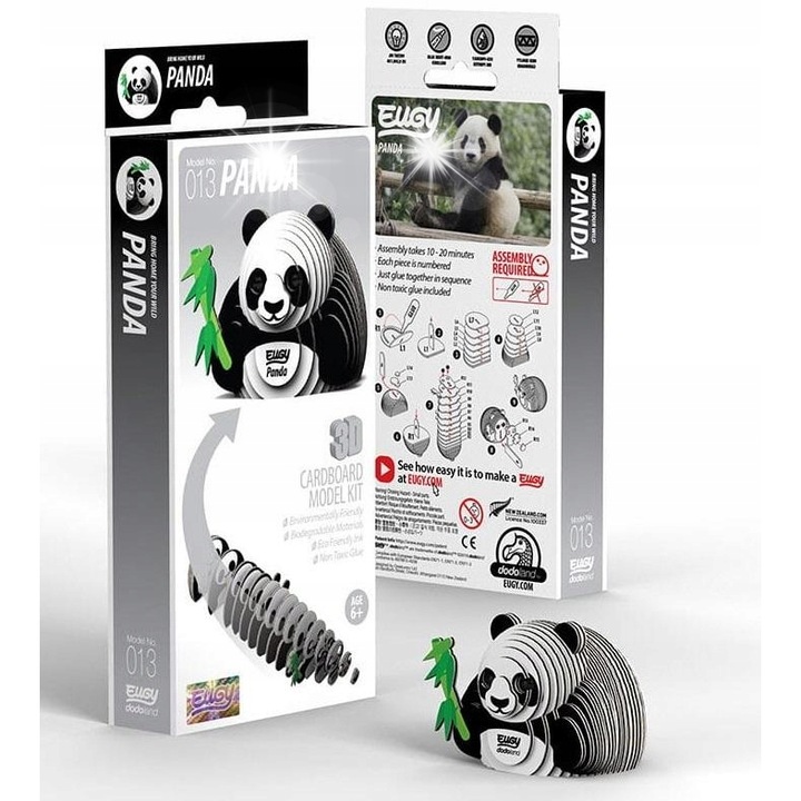Комплект пъзел 3D Панда Eugy, екологичен, от рециклиран картон, за деца 6 години +