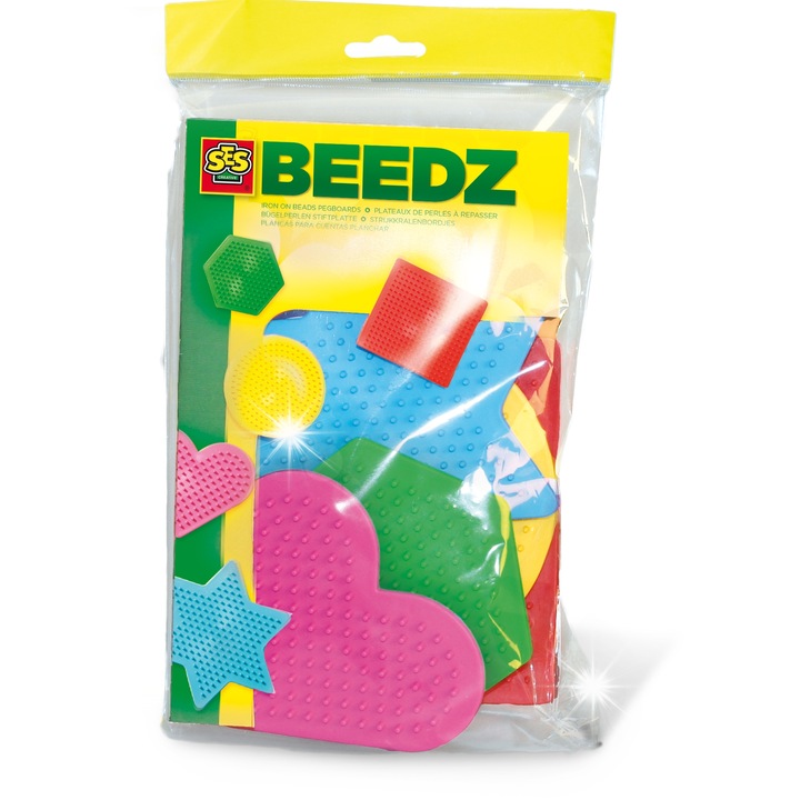 Set de artizanat, SES Creative, sabloane pentru margele, 5 forme, plastic, dezvolta imaginatia