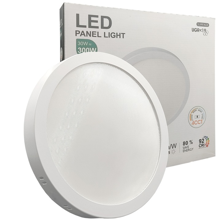 LED плафониера, GXtronic, Кръгла, 30W, Бяла, 29см, Избираема светлина 2700K-5700K