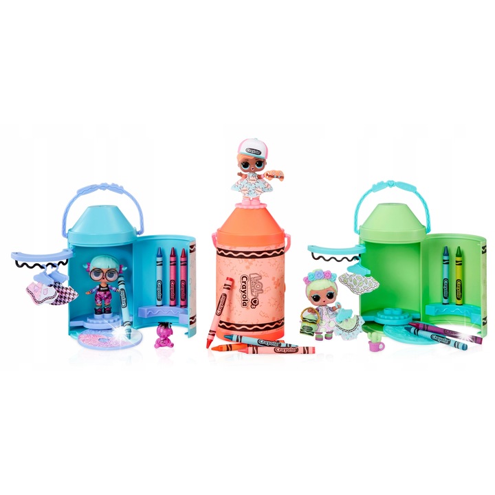 Кукла L.O.L. Surprise Crayola, комплект с 20 дрехи за проектиране, 4 молива, многоцветна