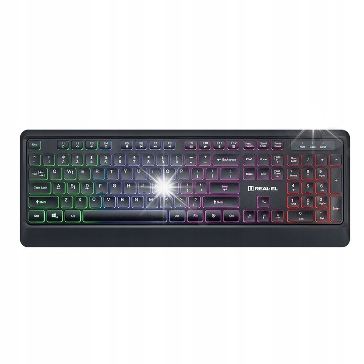 Comfort 7075 billentyűzet, 104 gomb, többszínű világítás, 450x30x164mm, fekete