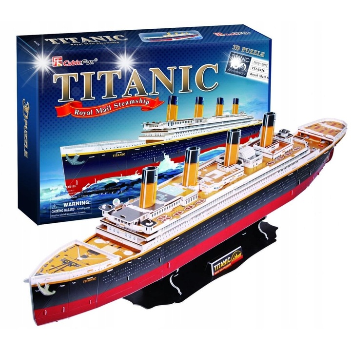 3D Puzzle Titanic, Cubic Fun, 113 darab, 80x11x20cm, készlet