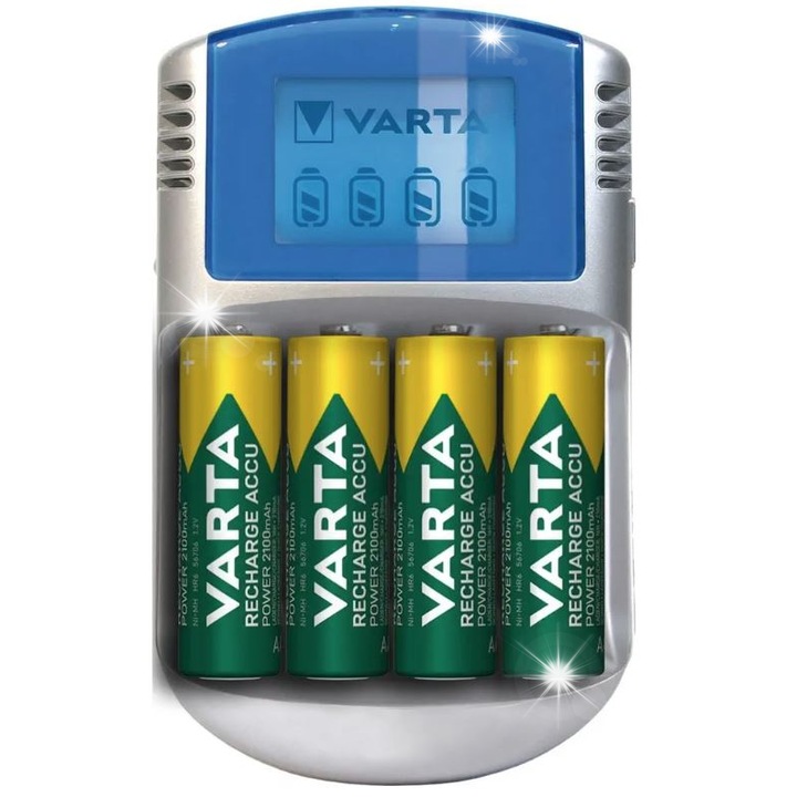 Зарядно устройство Varta LCD, 4xAA 2600mAh, сиво, 72x32x116mm