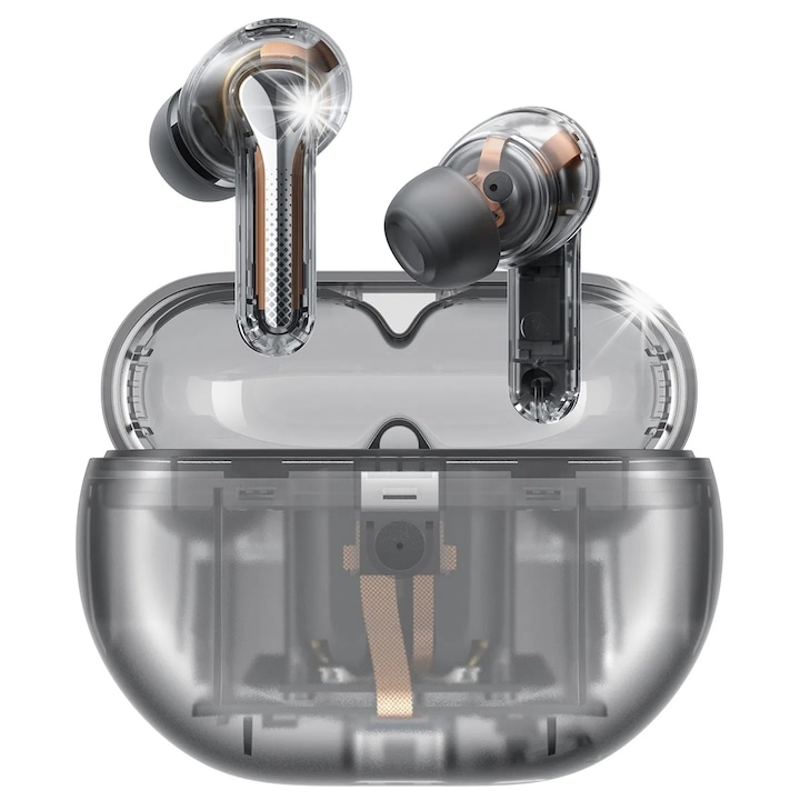 Vezeték nélküli fülhallgató, Soundpeats, 12 mm, IPX4, átlátszó fekete, Capsule3 Pro