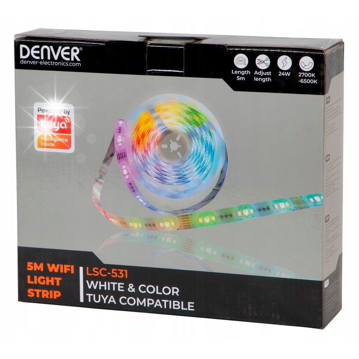 LED szalag 5m, RGB, szabályozható, alkalmazásvezérelt, Denver