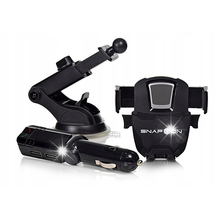 FM Bluetooth трансмитер 320 с 2.1A зареждане и автоматична стойка за кола, черен