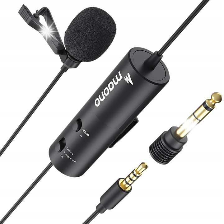 Maono AU-102 lavalier mikrofon, 6m kábel, 3,5mm-6,5mm adapter, teljes készlet