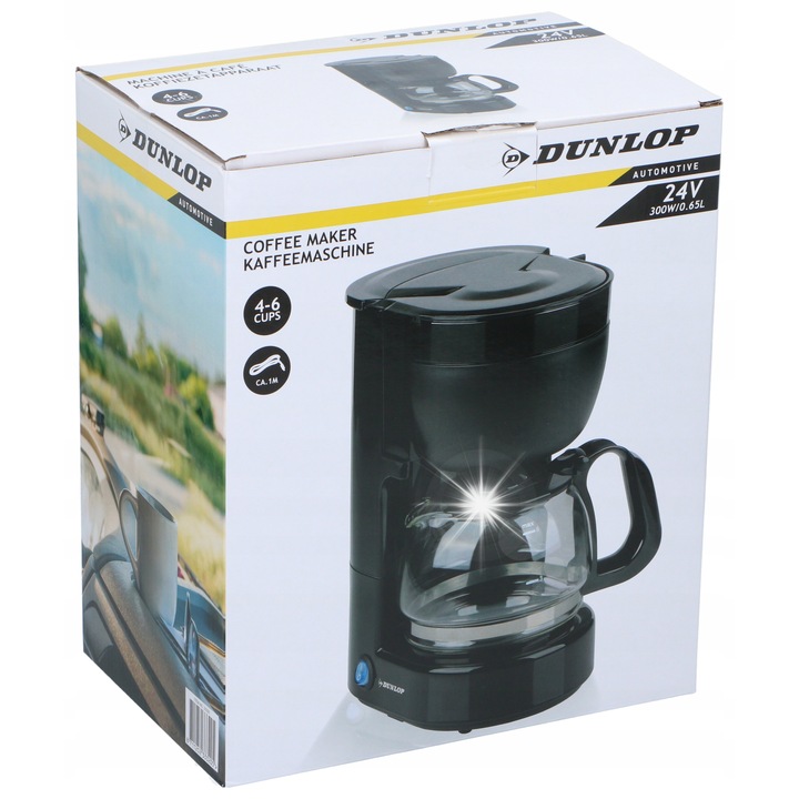 Espressor de cafea auto Dunlop, 24V/300W, capacitate 650ml, negru