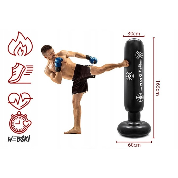 Webski боксов чувал за тренировки v2.0, надуваем боксов чувал, 165x30см, черен