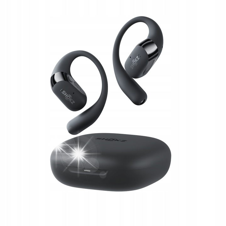 Безжични слушалки Shokz OpenFit 2, черни, комплект с калъф за зареждане, технология DualBoost, водоустойчивост IP55