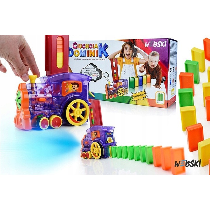 Webski játékvonat készlet, interaktív mozdony 60 téglával, hang- és fényhatásokkal, 15x7x10cm