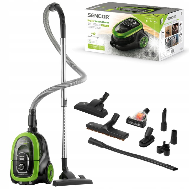 Прахосмукачка без торба Sencor SVC 1038GR, 750W, HEPA H13, зелена, 10м радиус на действие