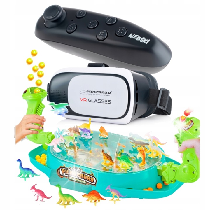 Webski 3D VR szemüveg, gamepad és Dino ügyességi játék készlettel, 175x85mm, többszínű