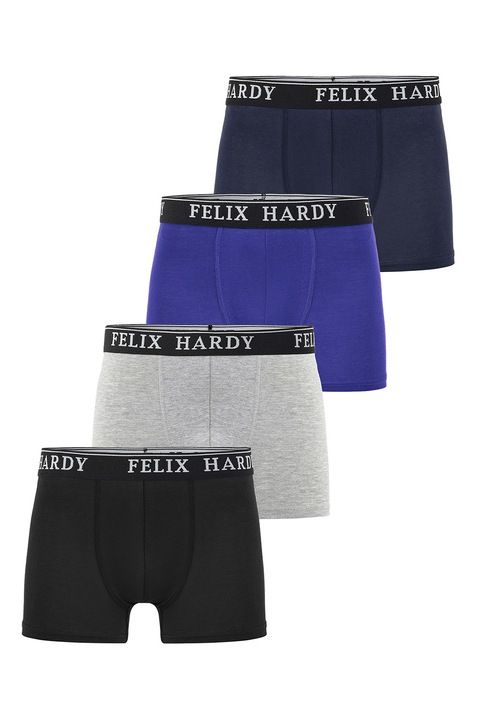 FELIX HARDY, Set de boxeri cu banda logo in talie - 4 perechi, Albastru inchis/Albastru indigo/Gri deschis melange