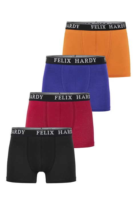 FELIX HARDY, Set de boxeri cu banda logo in talie - 4 perechi, Albastru inchis/Rosu inchis/Portocaliu mandarina