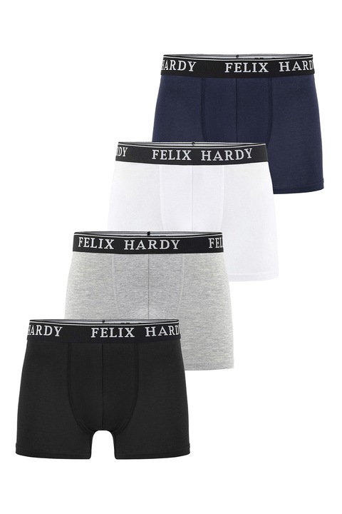 FELIX HARDY, Set de boxeri cu banda logo in talie - 4 perechi, Negru/Alb optic/Gri deschis melange