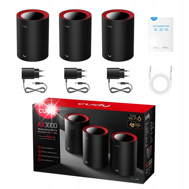 Router Mesh Cudy M3000 3-pack, Wi-Fi 6, 2402Mbps, 2.5G, negru