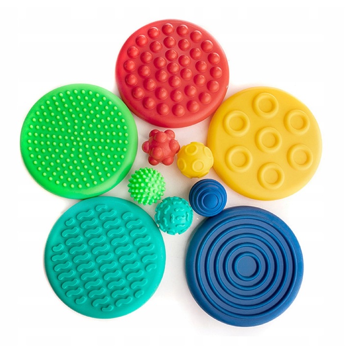 Tullo oktató játék, 10 darabos, szenzoros korongok és labdák, a koordináció fejlesztésére, többszínű, 3 év+