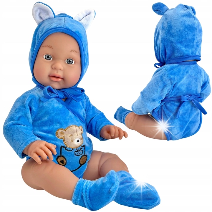 Lala Bobas 46 cm kék ruhával, Woopie, mozgatható kezek, ülő/álló pozíció