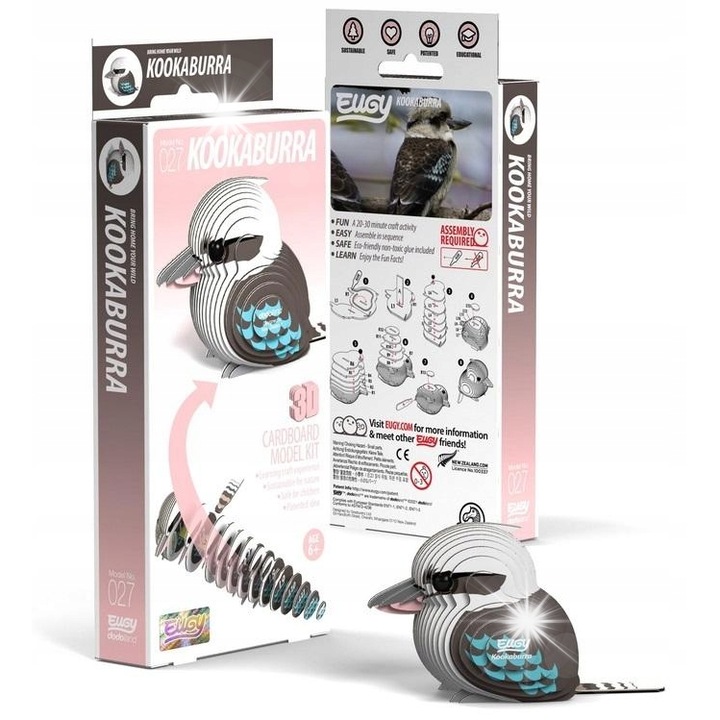 3D пъзел, птица, Eugy, креативен комплект, екологичен, за деца, 6 години +, цветен