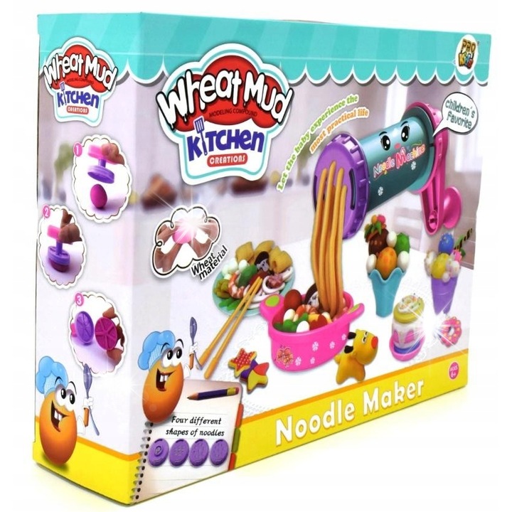 Kreatív készlet gyerekeknek, műanyag gyúródeszka, tésztakészítő gép, 5 szín, 6+ év