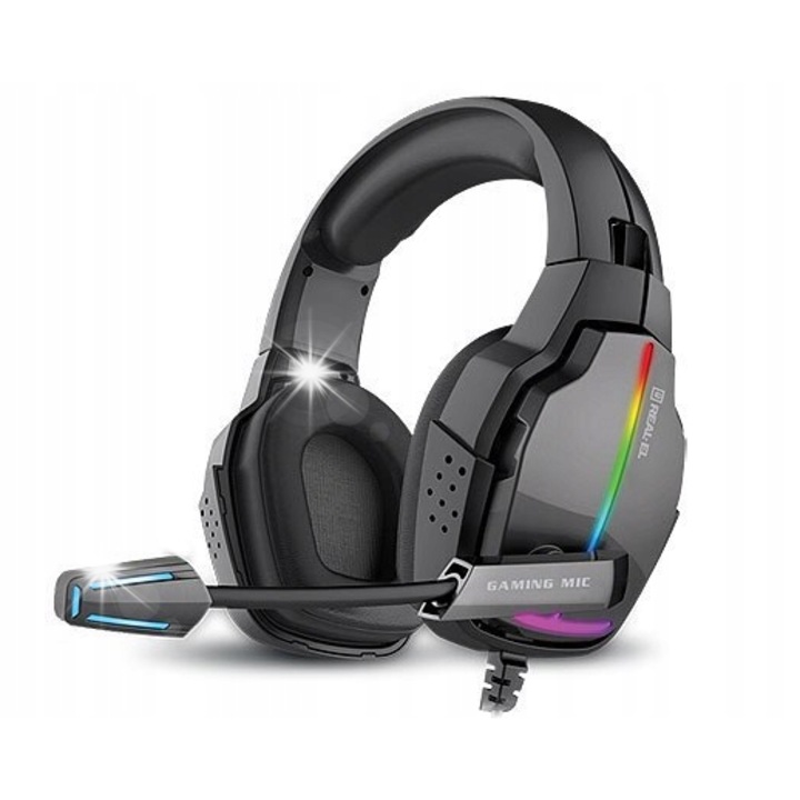 Casti PC REAL-EL GDX-7800 Surround 7.1, microfon integrat, iluminare, cablu 2.2m, negru cu detalii rosii