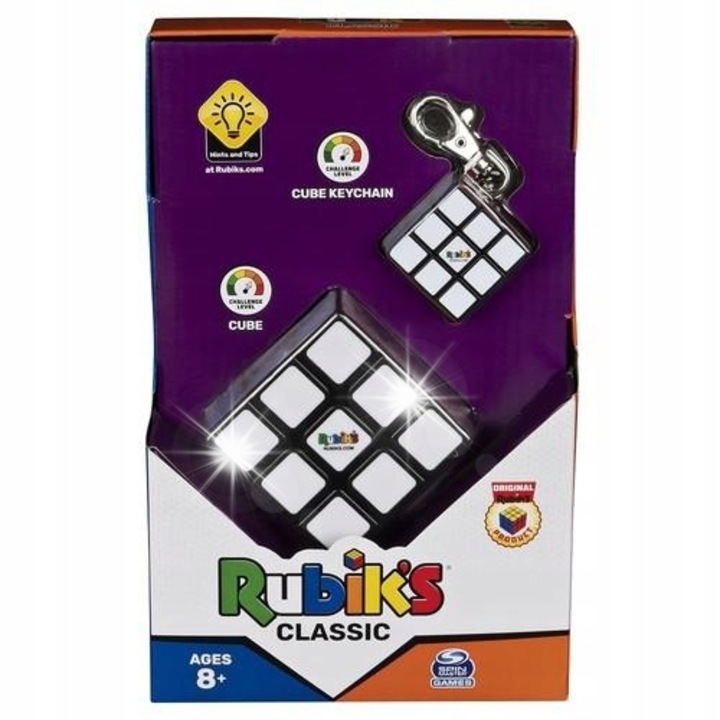 Комплект игра за интелигентност на Rubik - Куб 3x3 и ключодържател, многоцветен