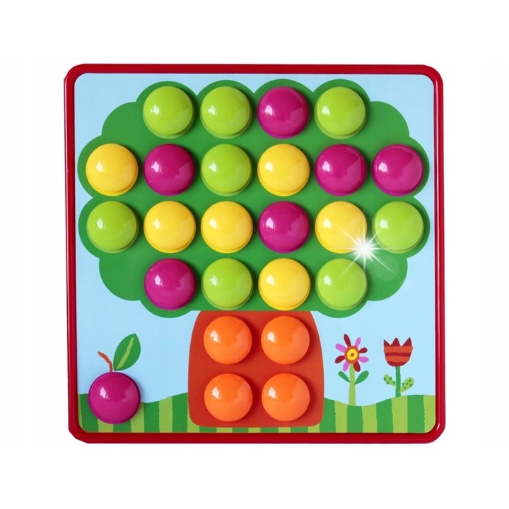 Interaktív puzzle gyerekeknek, Askato, 45 színes gomb, 12 tábla, 2+ év