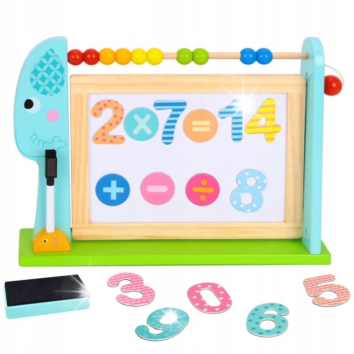 Oktató tábla 18 mágneses elemmel, Tooky Toy, fából, többszínű, 2 oldalú