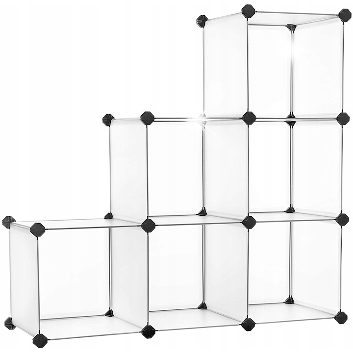 Fehér polc nappaliba, Songmics, 93x93x31cm, különböző polcelrendezések, 10kg teherbírás polconként