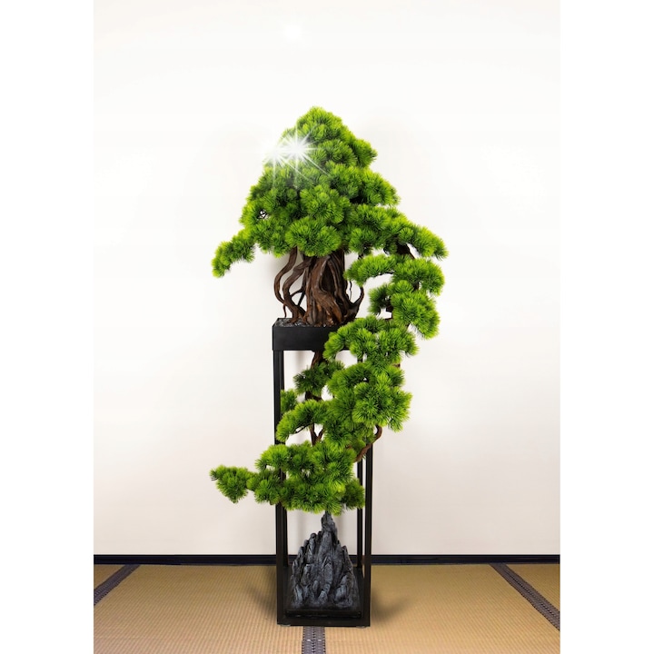 Dekoratív kaskád bonszai, fenyő, 80x165x55cm, fém szerkezettel és díszkaviccsal