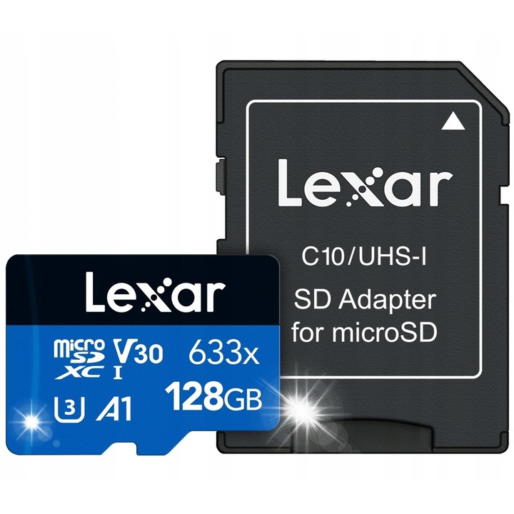 Карта памет microSDXC 128GB Lexar High-Performance 633x, 100MB/s, 45MB/s, с адаптер, 15x11x1mm