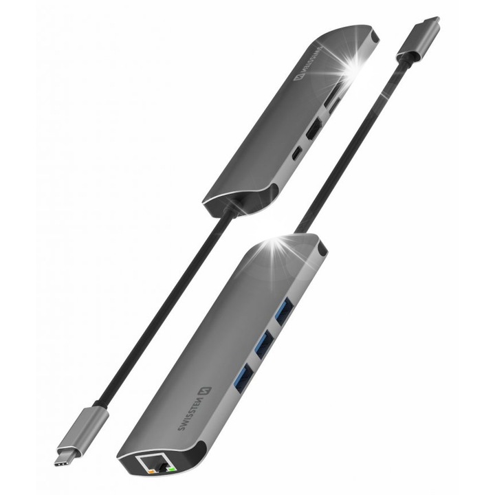 USB-C hub 6 az 1-ben, 3x USB 3.0, SD, microSD, alumínium, 5Gb/s