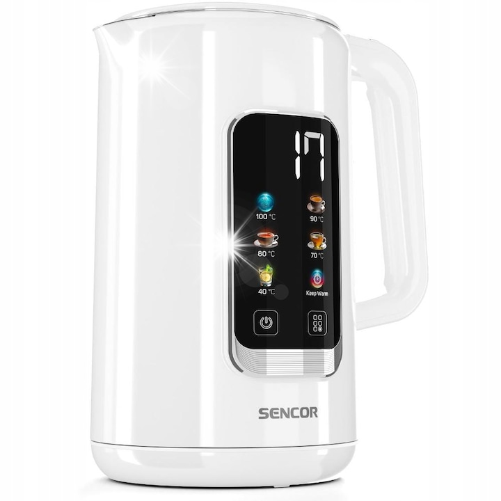 Fierbator electric Sencor SWK 0950WH, 1,7 l, 2200W, dublu perete, alb