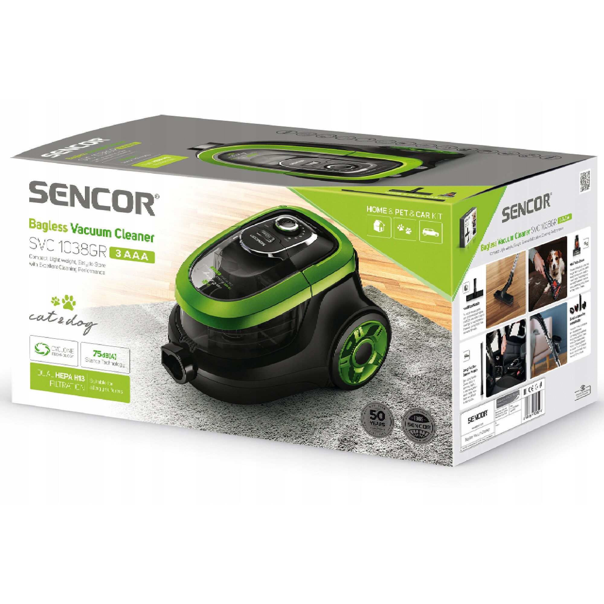 Aspirator fara sac Sencor SVC 1038GR, 750W, HEPA H13, verde, 10m raza de actiune