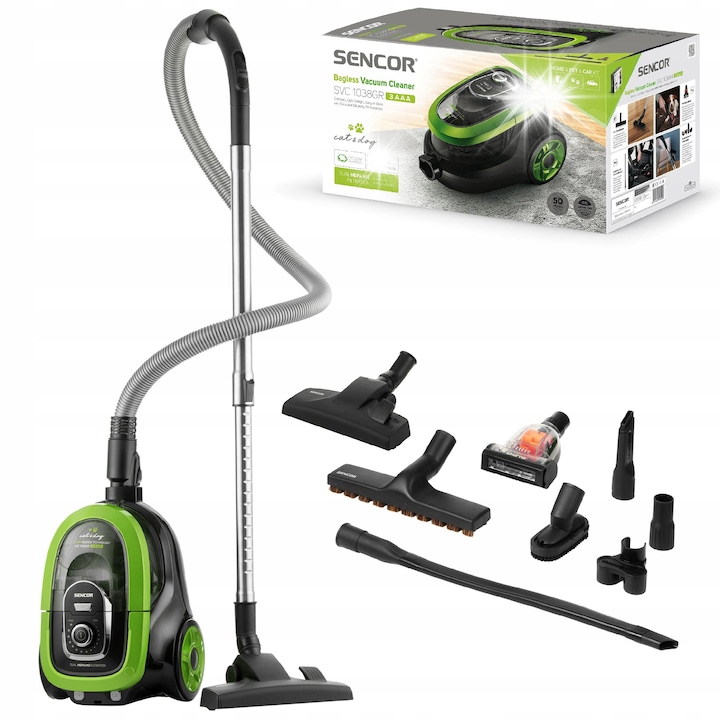 Прахосмукачка без торба Sencor SVC 1038GR, 750W, HEPA H13, зелена, 10м радиус на действие