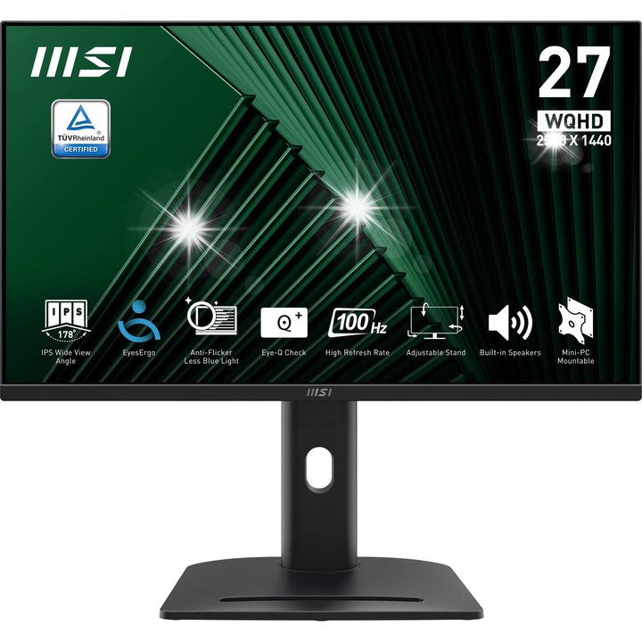 Монитор 27" MSI Pro MP275QPG, 2560x1440px, IPS, 100Hz, черен