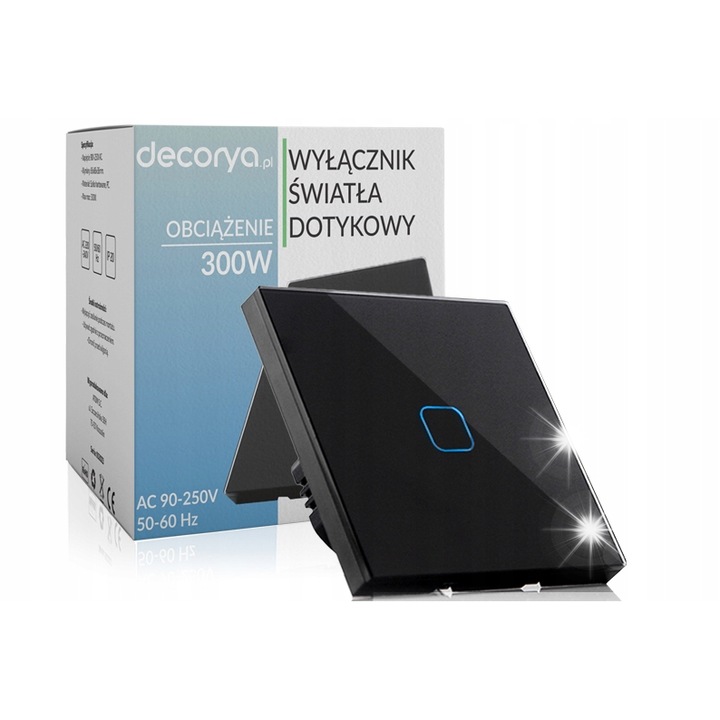 Érintőkapcsoló, Decorya, fekete, 86x86x36mm, 1000W