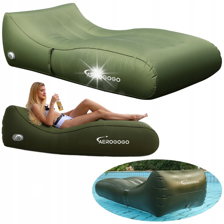 Надуваем дюшек Aerogogo PS2, автоматичен, 185x80x50см, водоустойчив, тъмно зелен, комплект с чанта и аксесоари