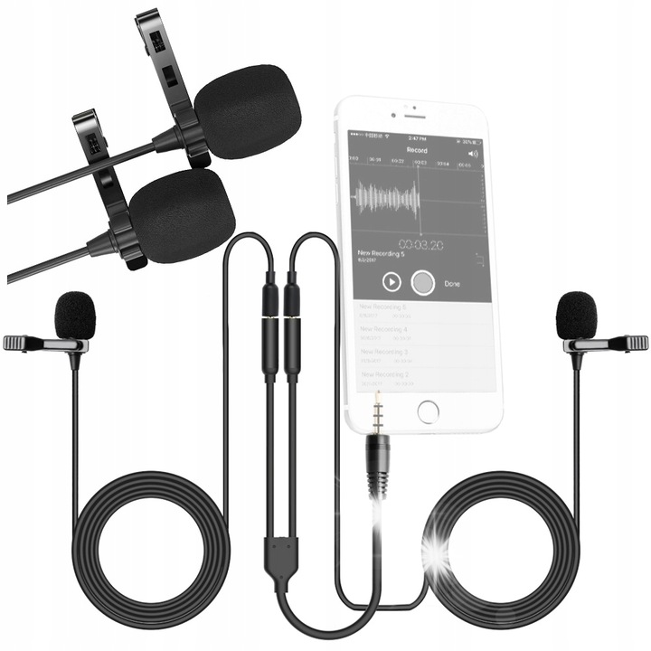 Maono AU-404 dupla mikrofon, 3,5 mm jack, adapterrel, 2x fém csipesz, 2x szélvédő