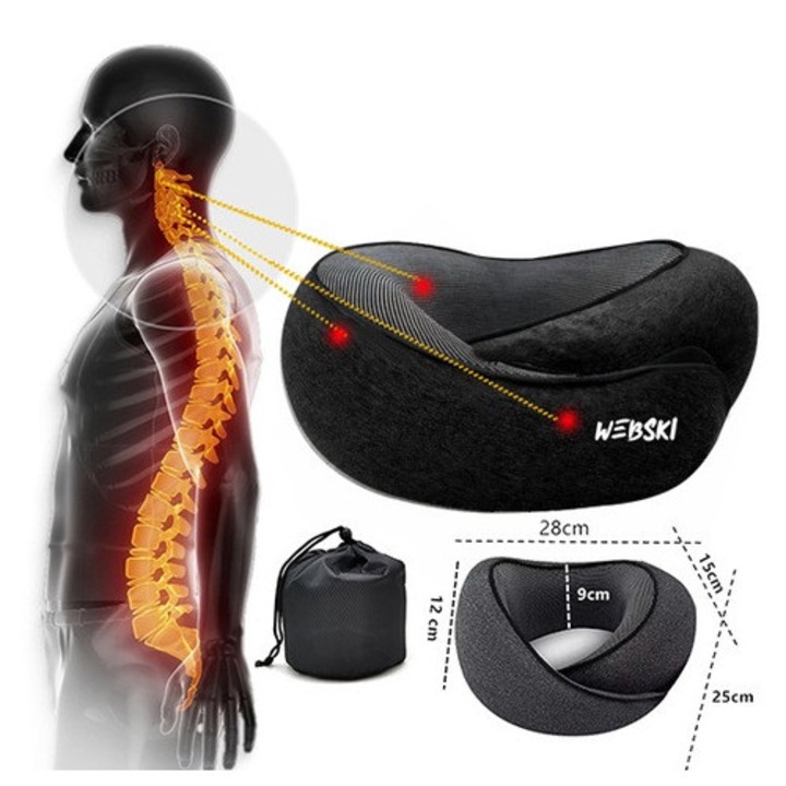 Възглавница за пътуване с опора за врата и Bluetooth слушалки, черна