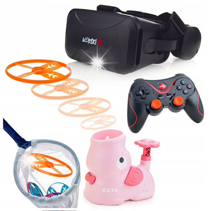 Webski VR szemüveg szett, Gamepad, korongvető, 175x80mm, többszínű