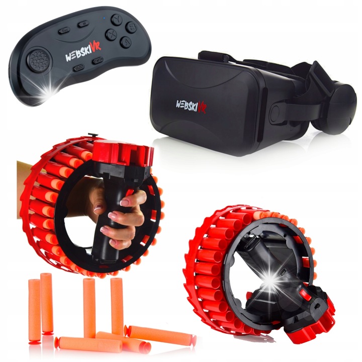 VR очила Webski, комплект с геймпад и автоматичен пистолет, 175x80мм, син филтър, ергономични