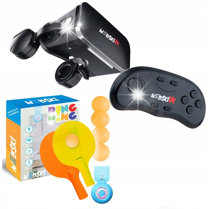 Webski VR szemüveg szett, 175x80mm, Gamepaddal és pingpong játékkal, többszínű