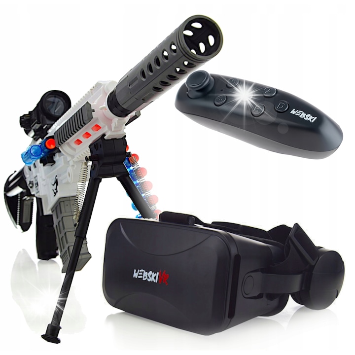 Webski VR szemüveg szett, Gamepad és taktikai Blaster pisztoly, 360°, 175x80mm