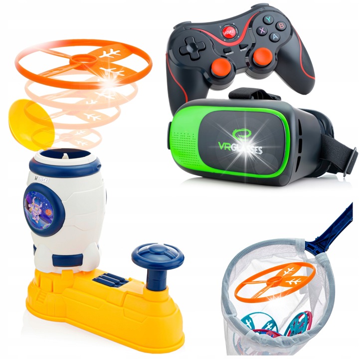 3D VR szemüveg szett, vezeték nélküli gamepad, pneumatikus lemezindító, többszínű, 175x85mm